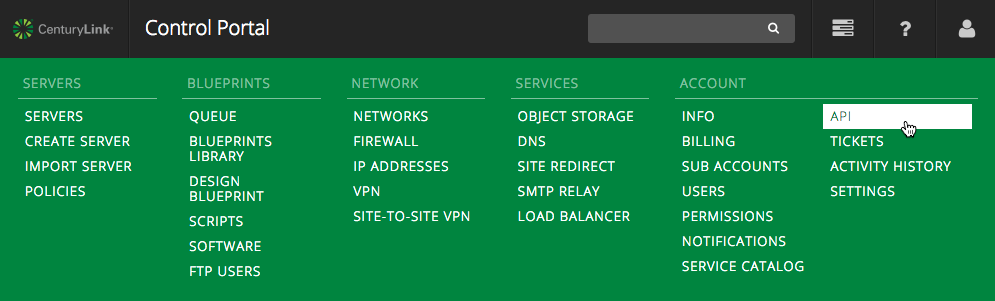 Control Portal Menu - API