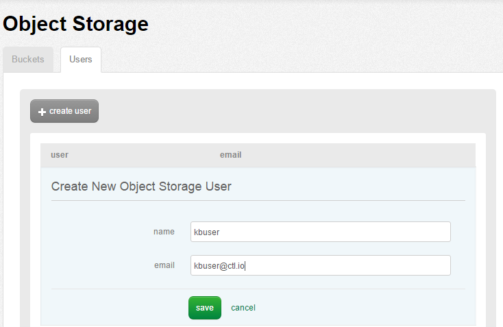 Object Storage create user