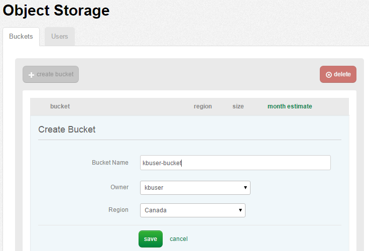 Object Storage bucket details