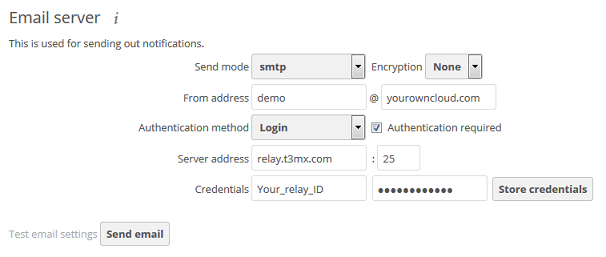 owncloud SMTP Configuration