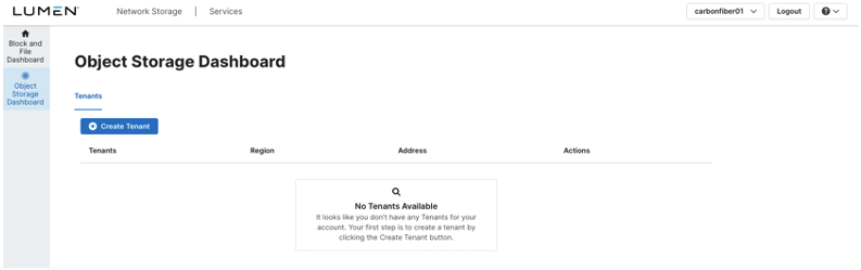 Object Storage Dashboard – No Tenants Available