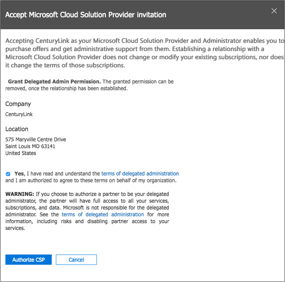 Accept Microsoft Cloud Solution Provider invitation