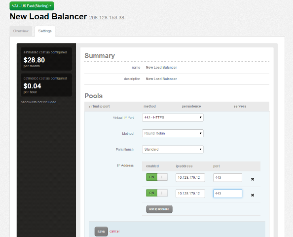 Options for the load balancer's second pool