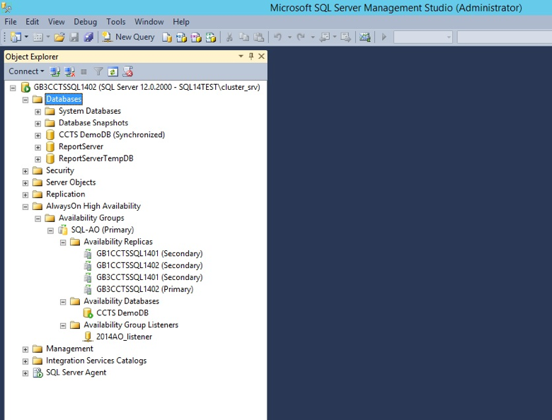 Use SQL Server Management Studio - Object Explorer to view your new Availability Group