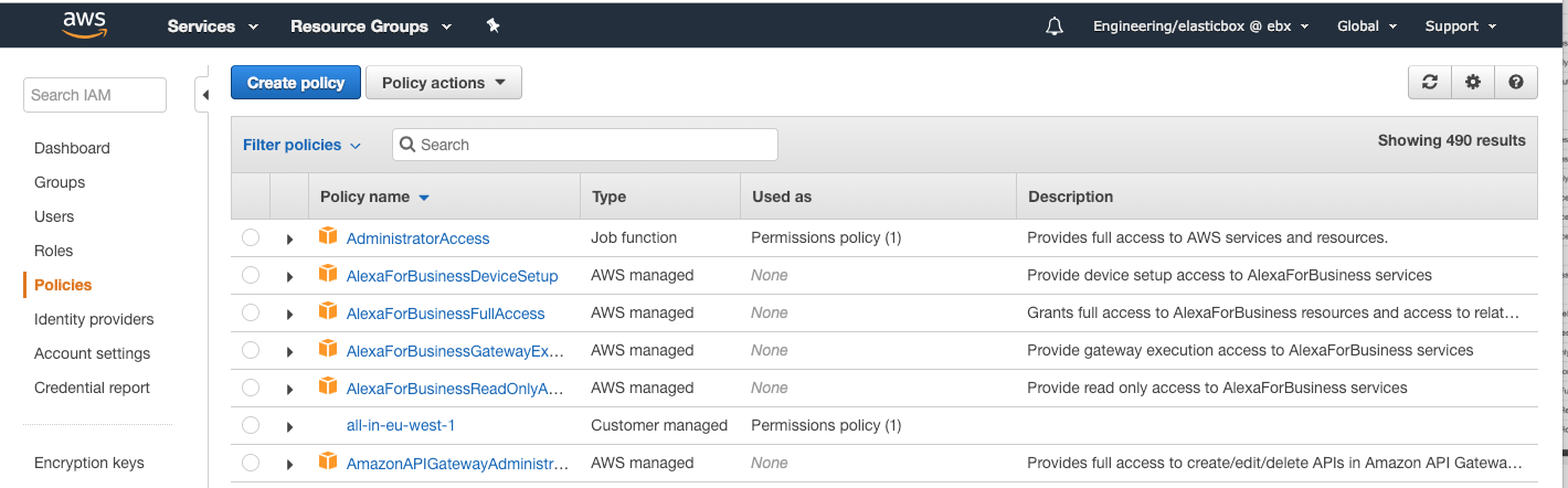 AWS Console Policies