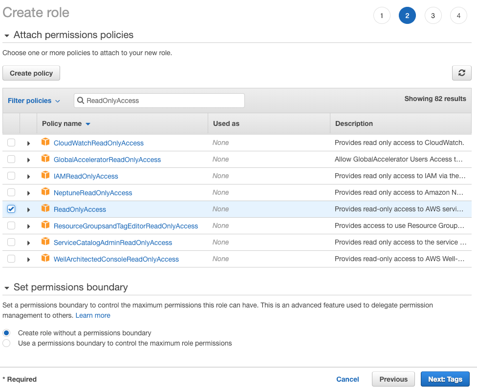 AWS Console Role permissions