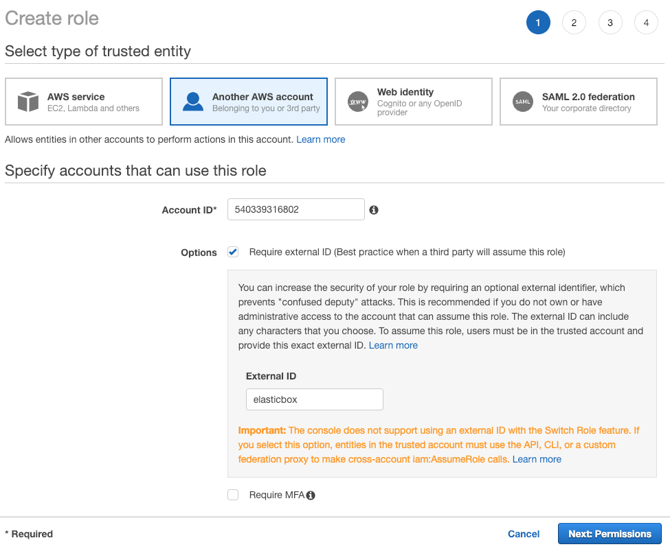 AWS Console Role create