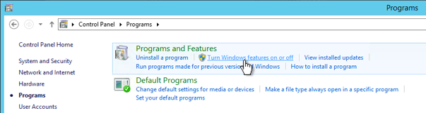 Turn Windows features on or off