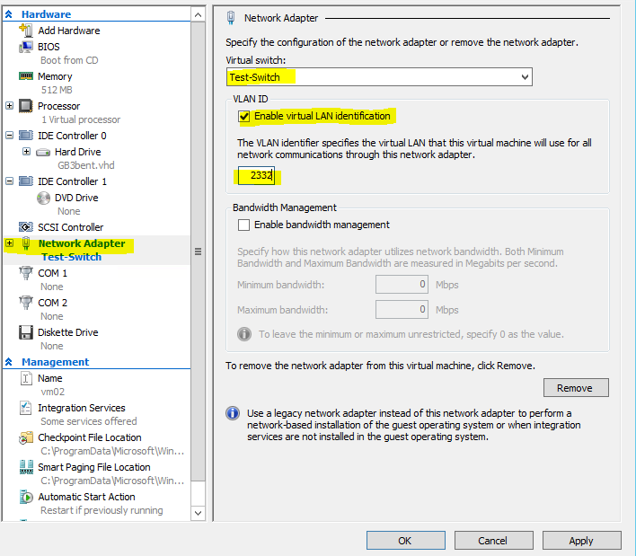 VM adapter setting