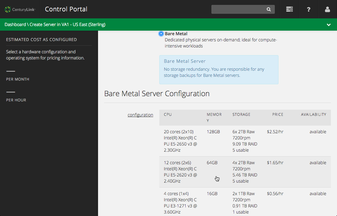 Create a New Bare Metal Server