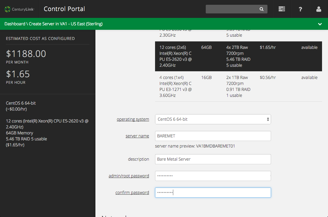 Create a New Bare Metal Server