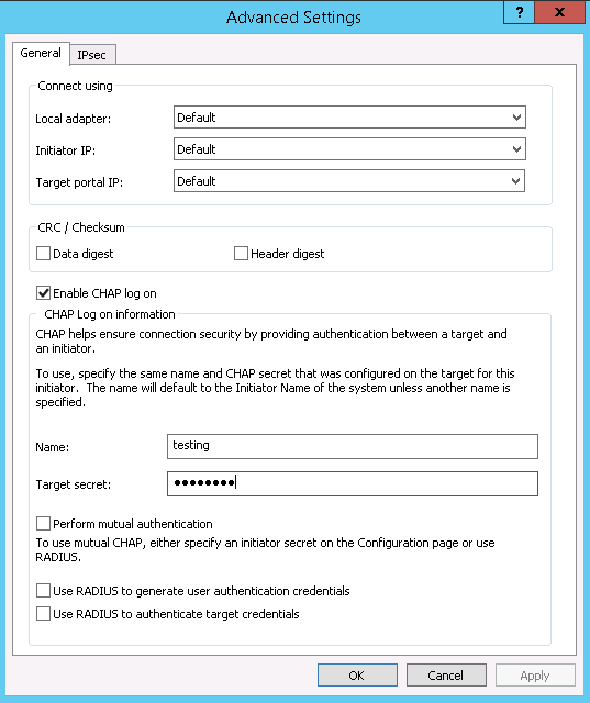 Windows iSCSI initiator - CHAP