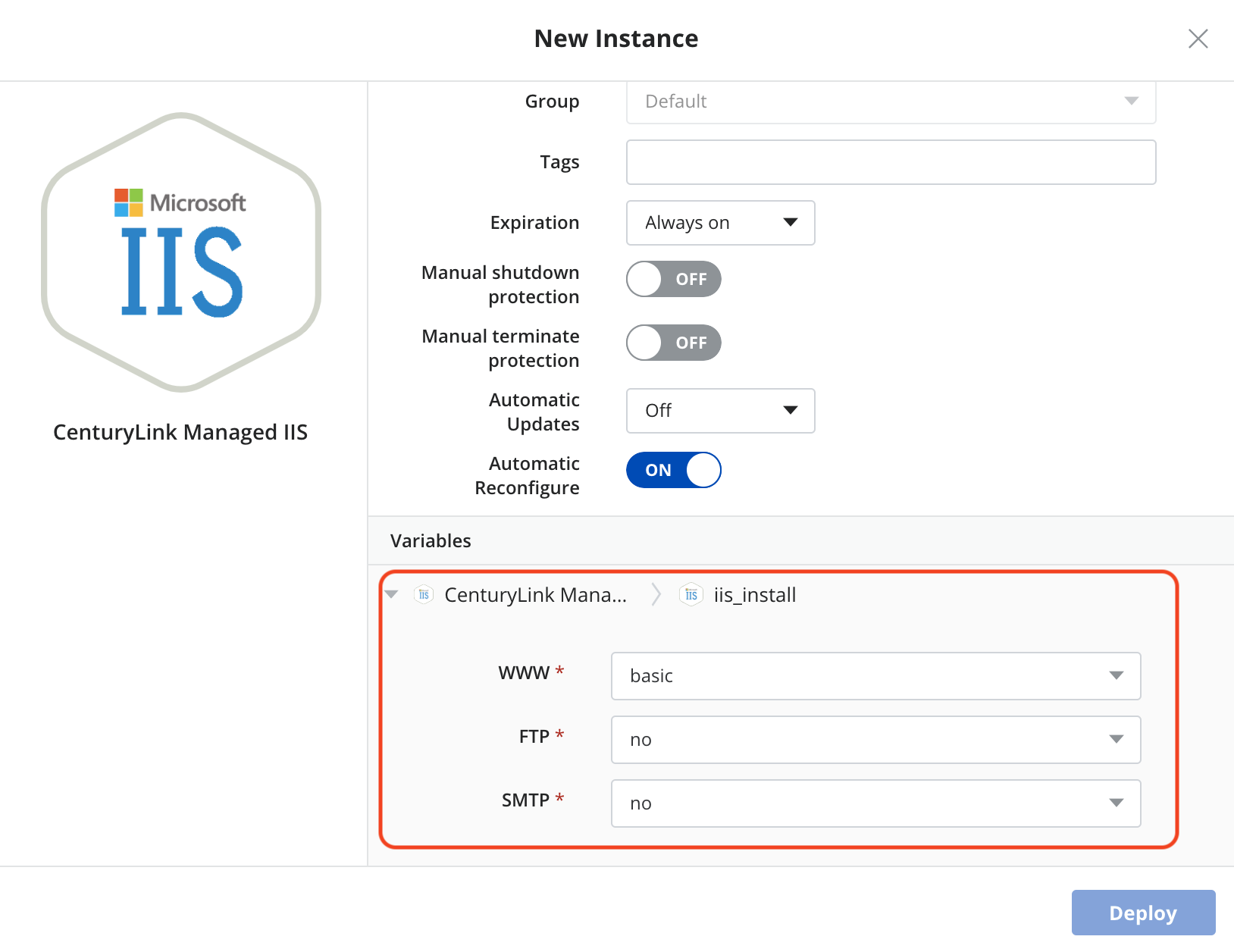 New IIS managed instance Variables