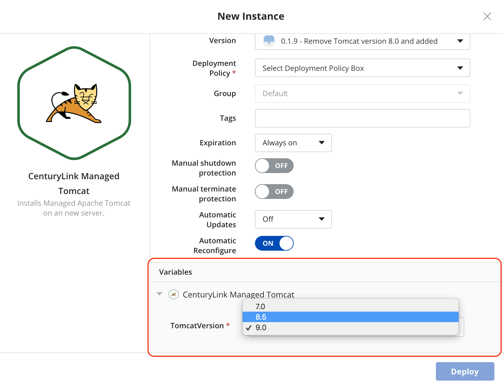 Variable in Lumen Managed Tomcat instance