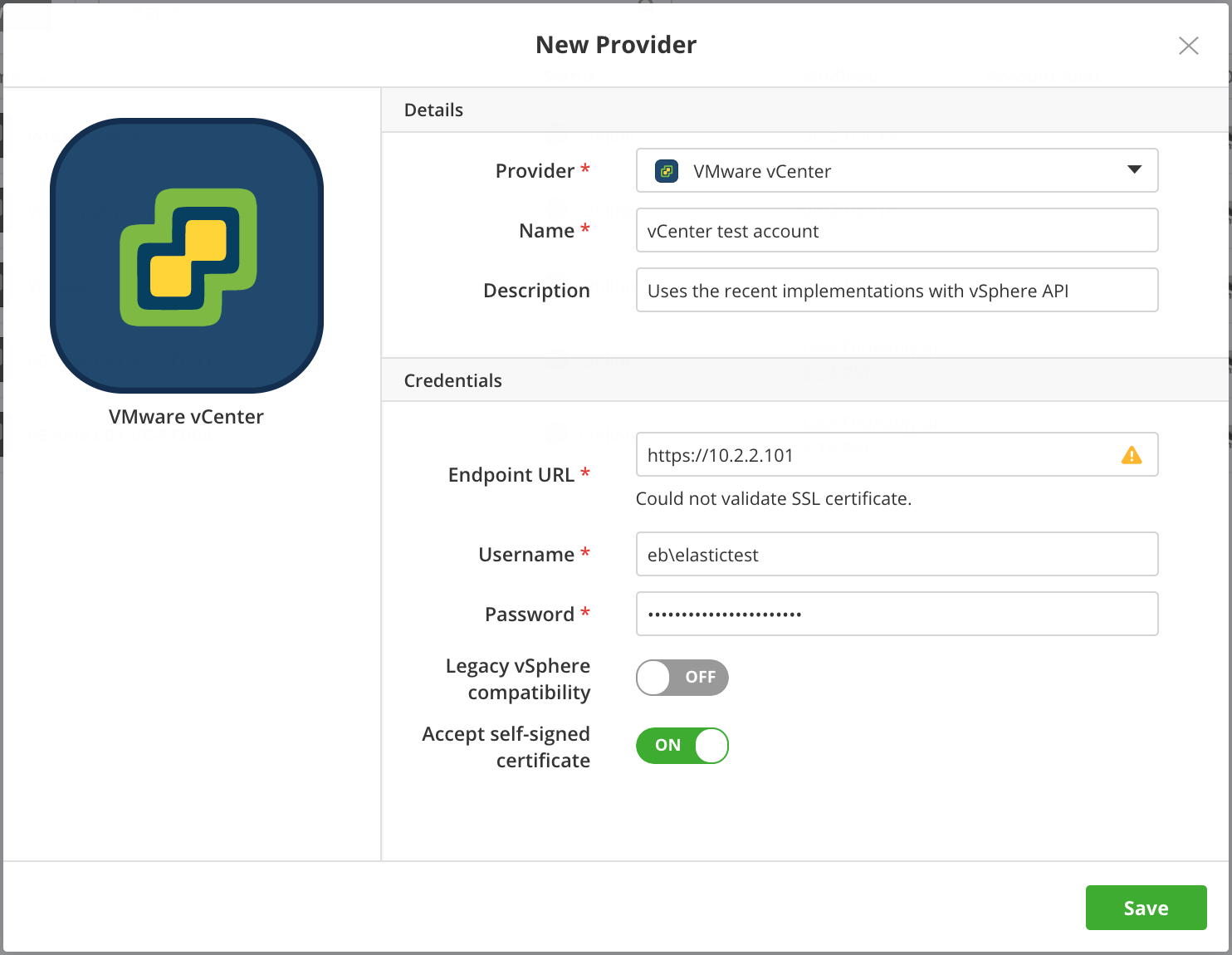 Creating a new vSphere provider