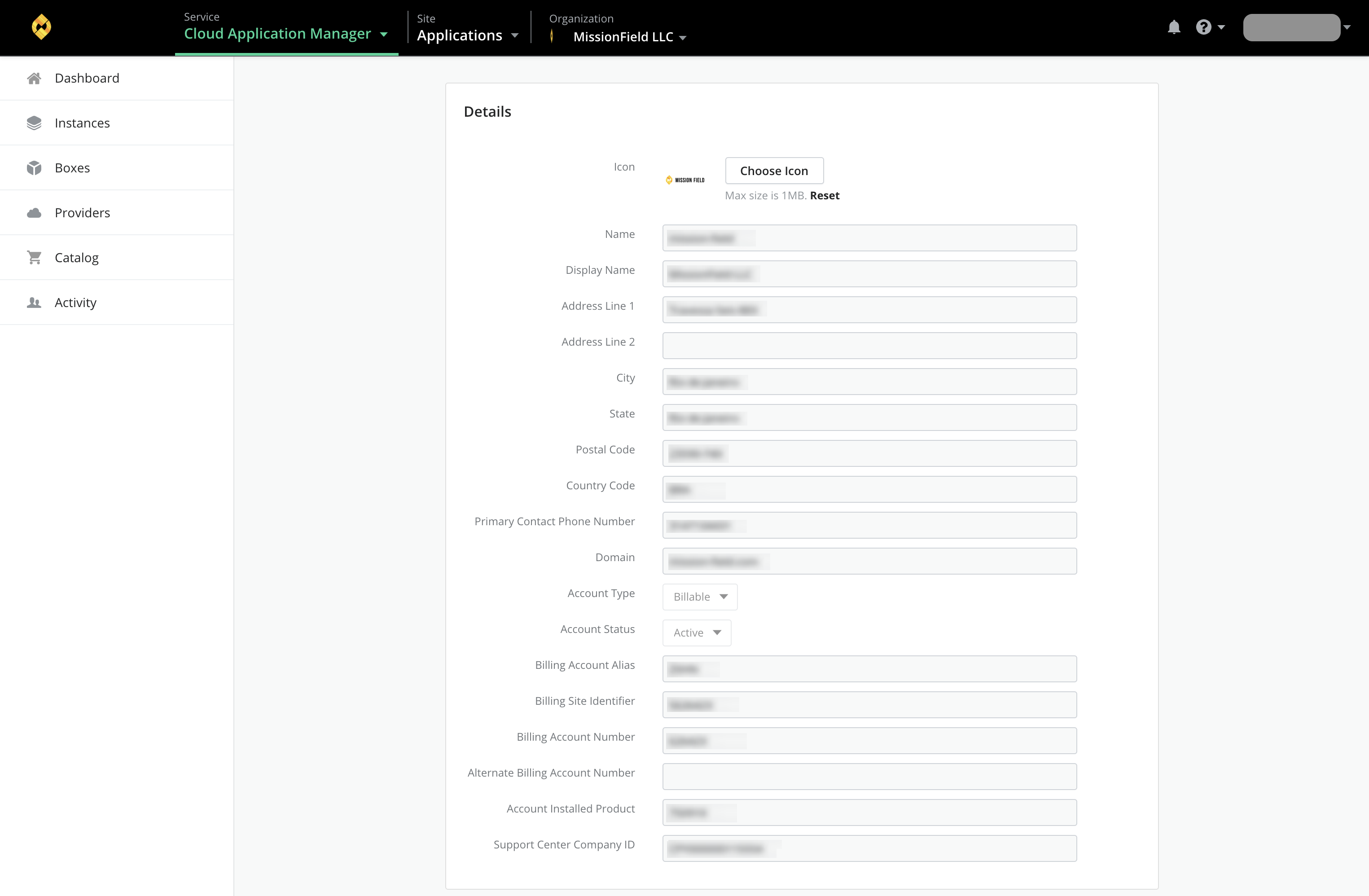 Organization Settings Menu