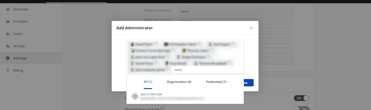 Organization Settings - Manage Admins