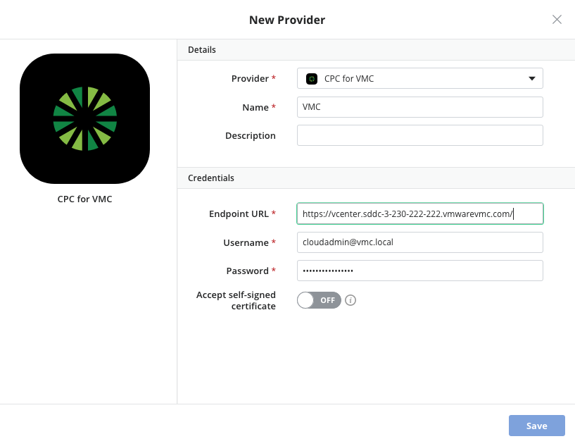 Creating a new VMC provider