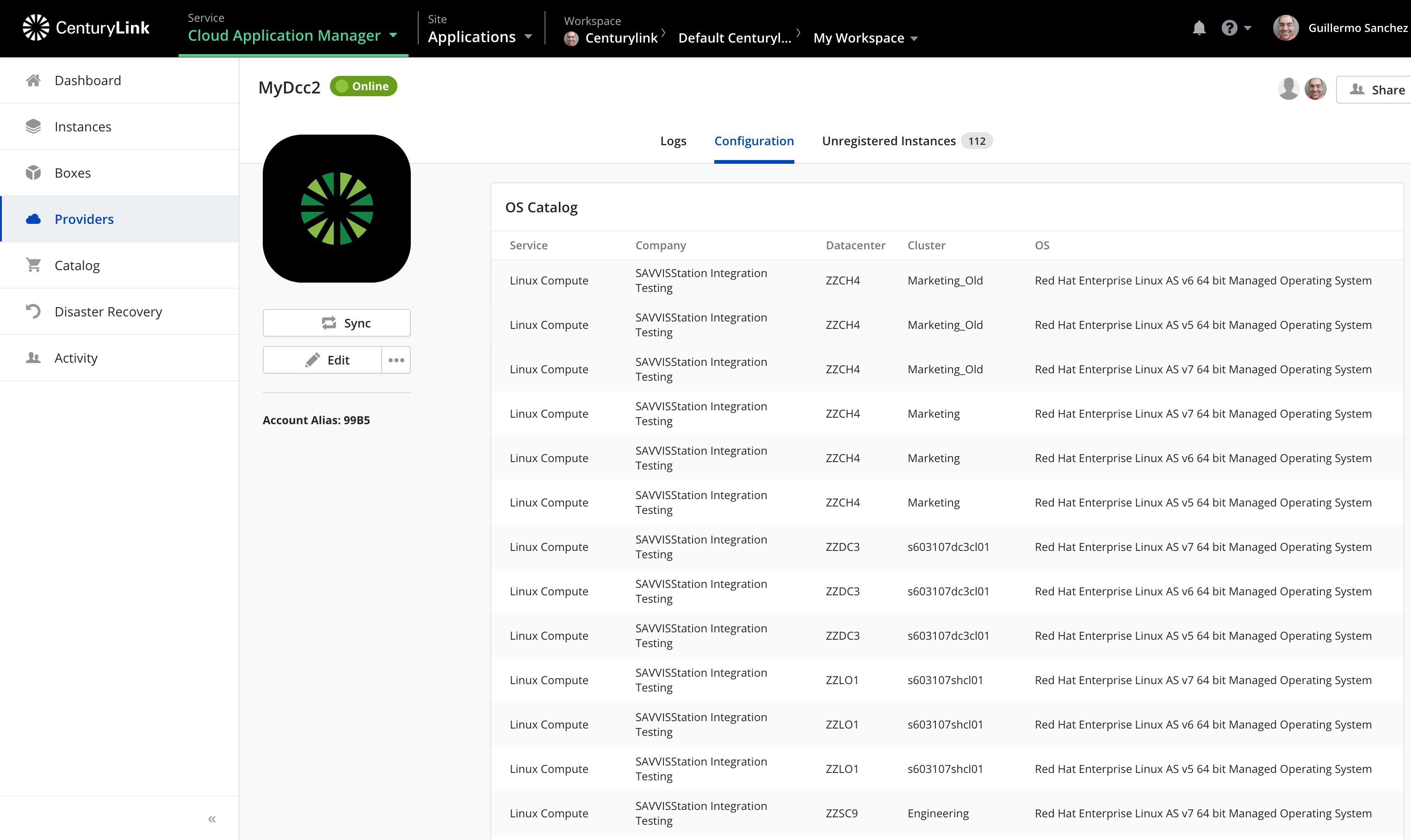 Lumen DCC Configuration tab OS Catalog list