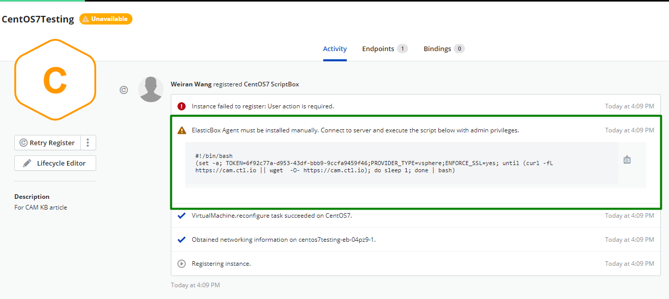 Script to register the instance