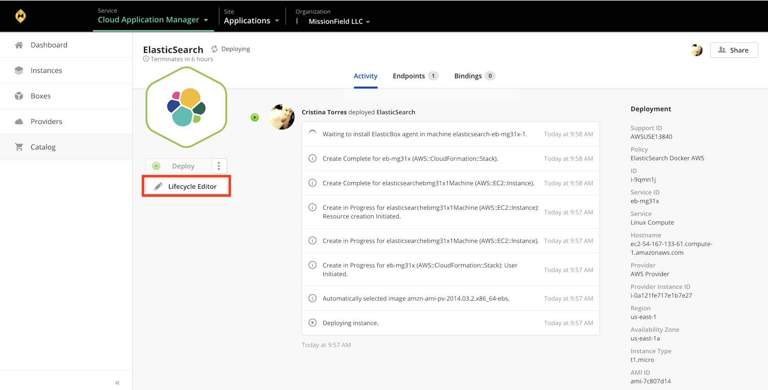 Accessing Lifecycle editor