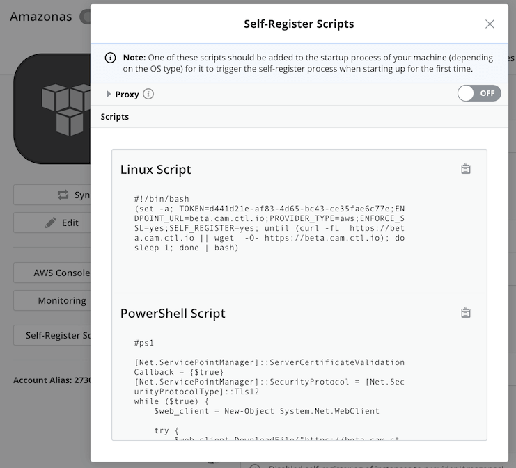 Self-register command snippets