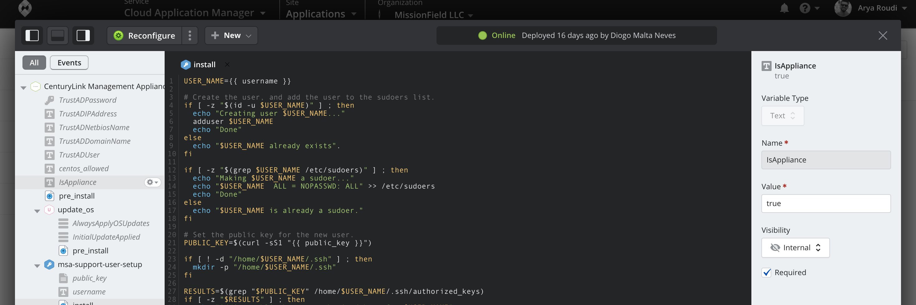 Edit variable value in lifecycle editor