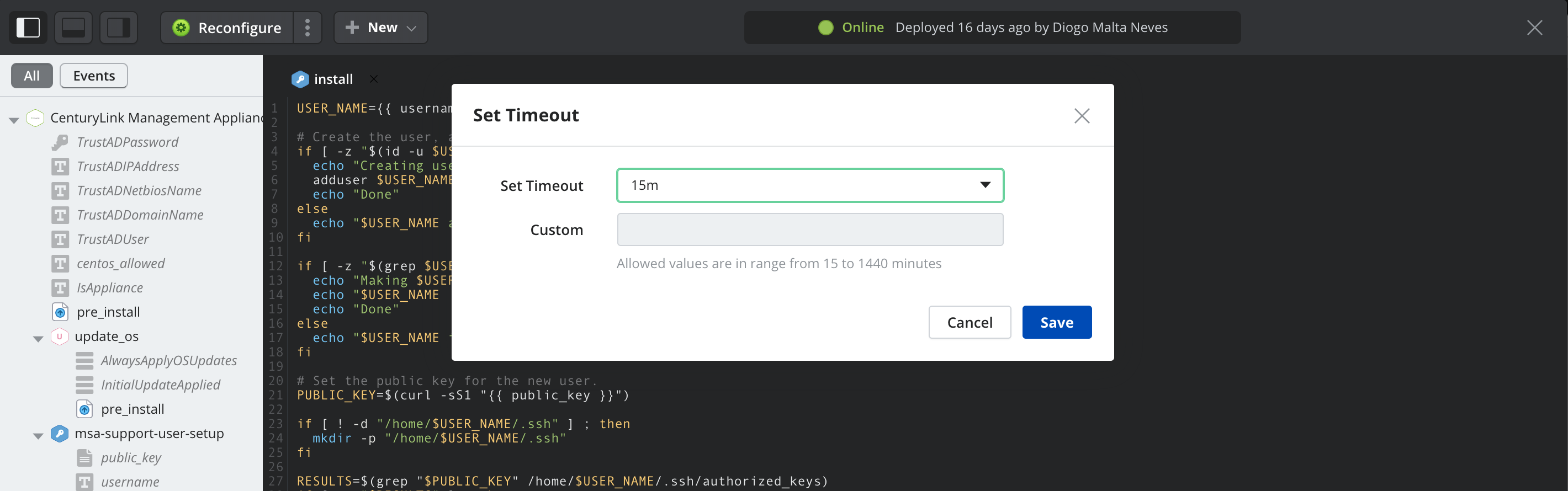 Set or modify execution timeout in lifecycle editor