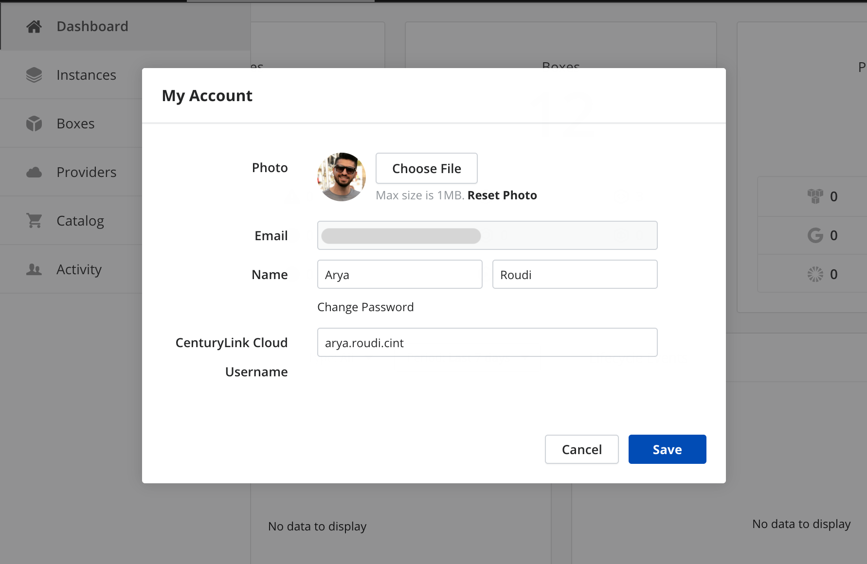 Lumen Cloud username in My Account