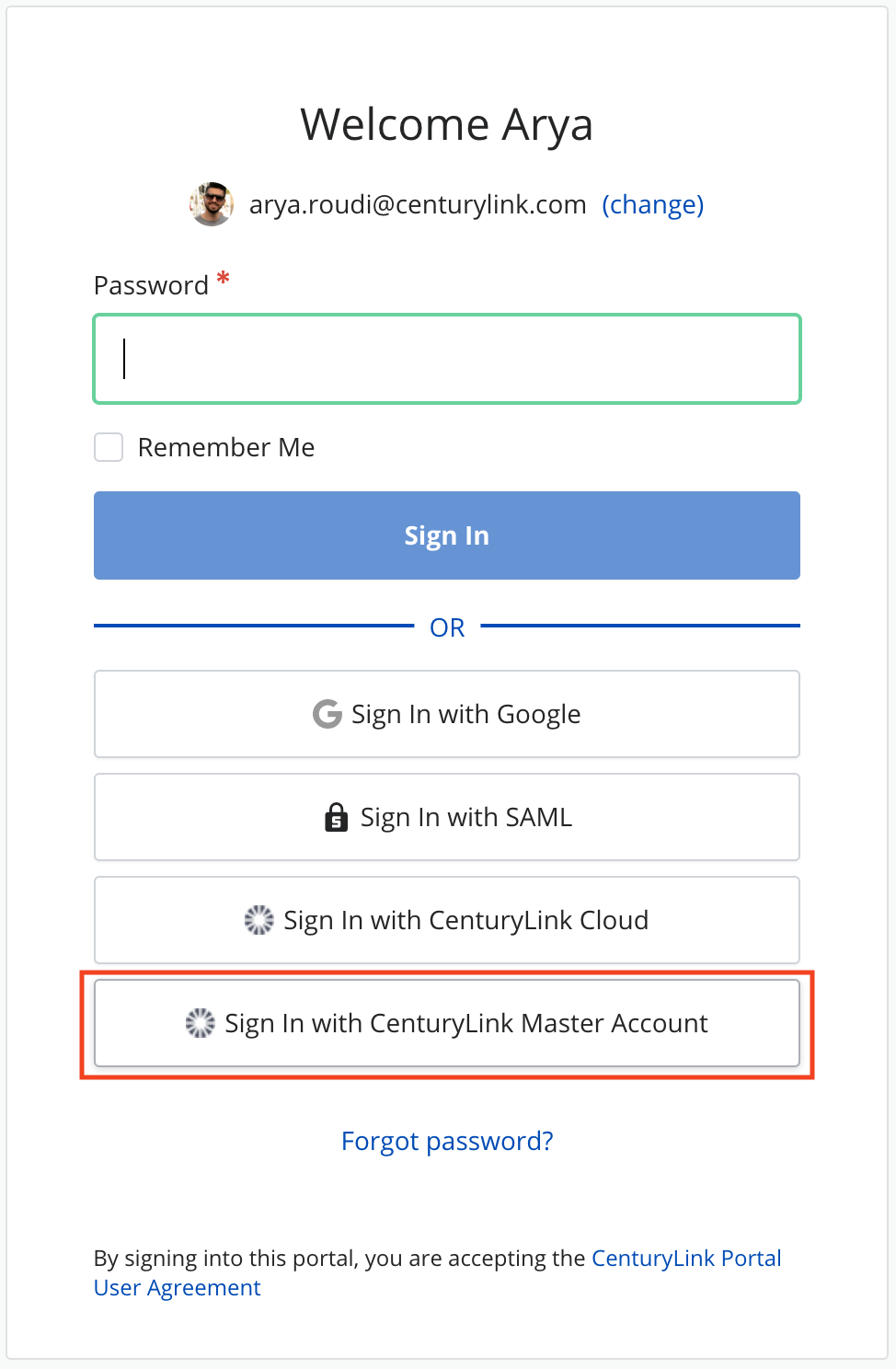 Lumen Master Account sign in button