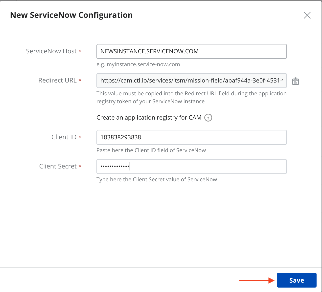 ServiceNow CMDB save