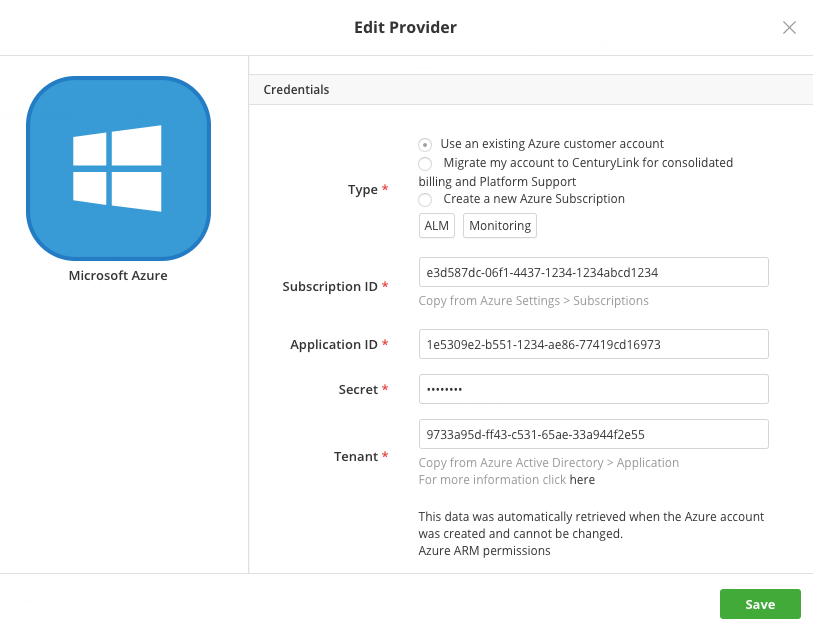 Microsoft Azure - Credentials