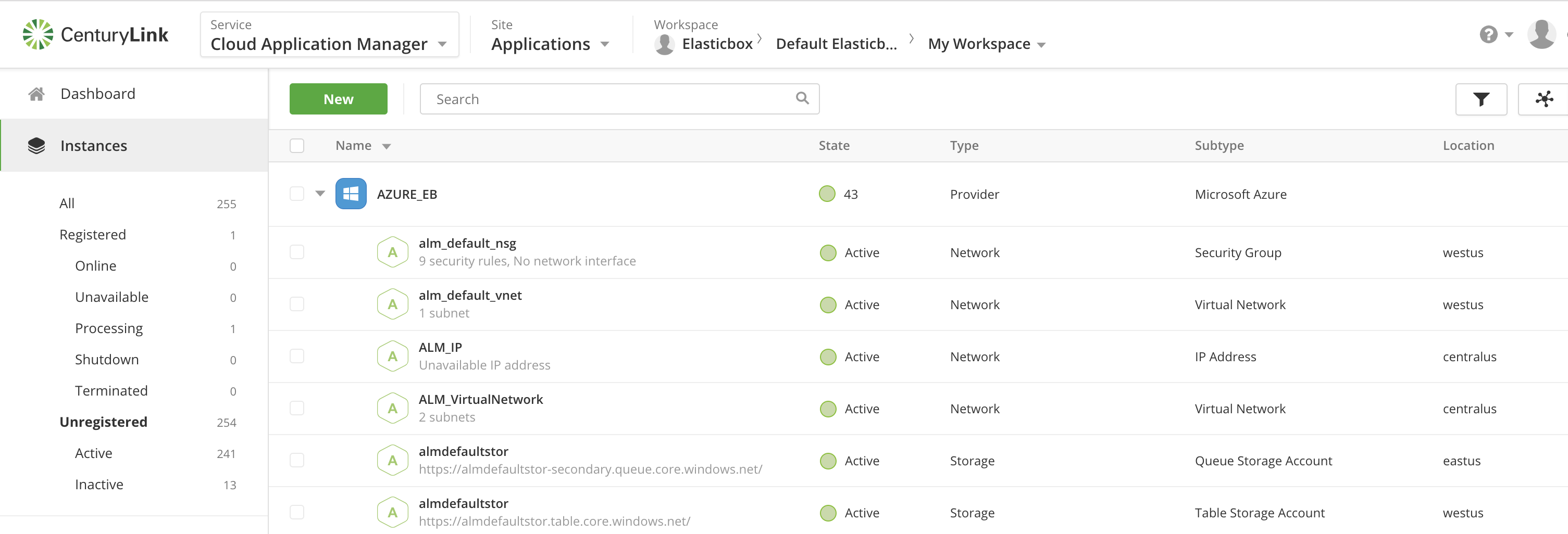 Microsoft Azure - Unregistered instances