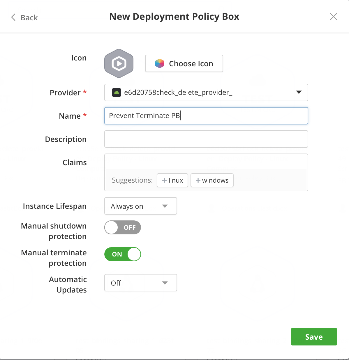 Deployment Policy Box Dialog