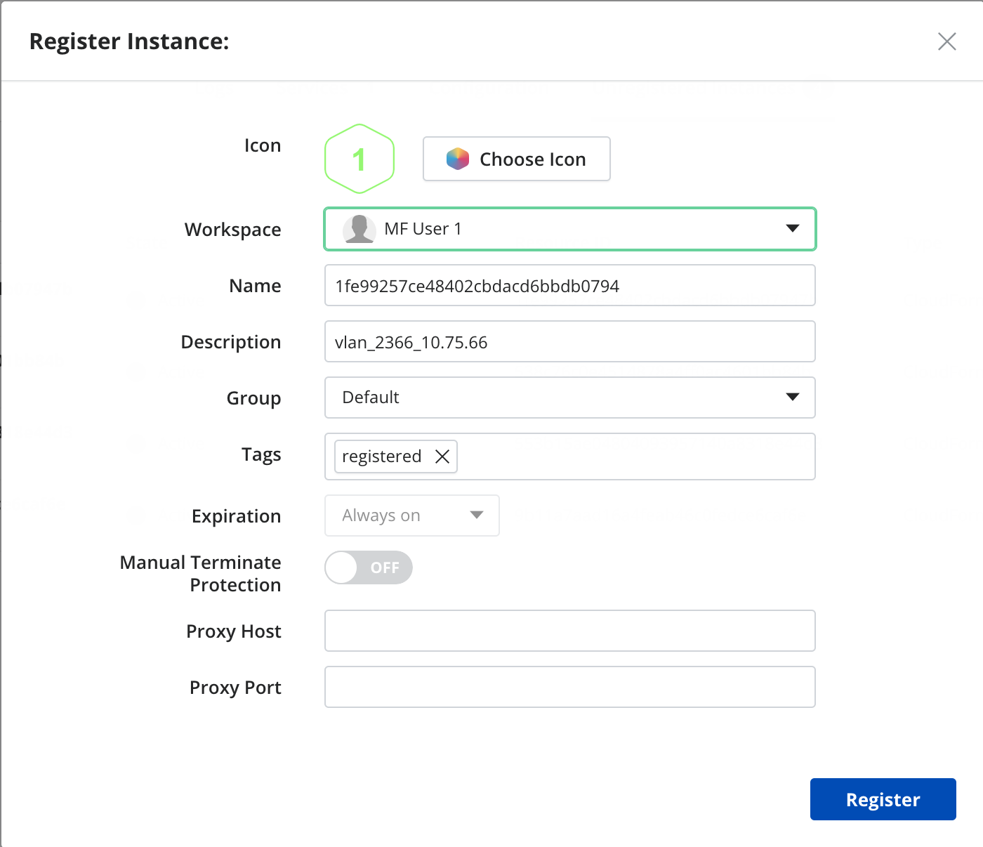 Register Instance