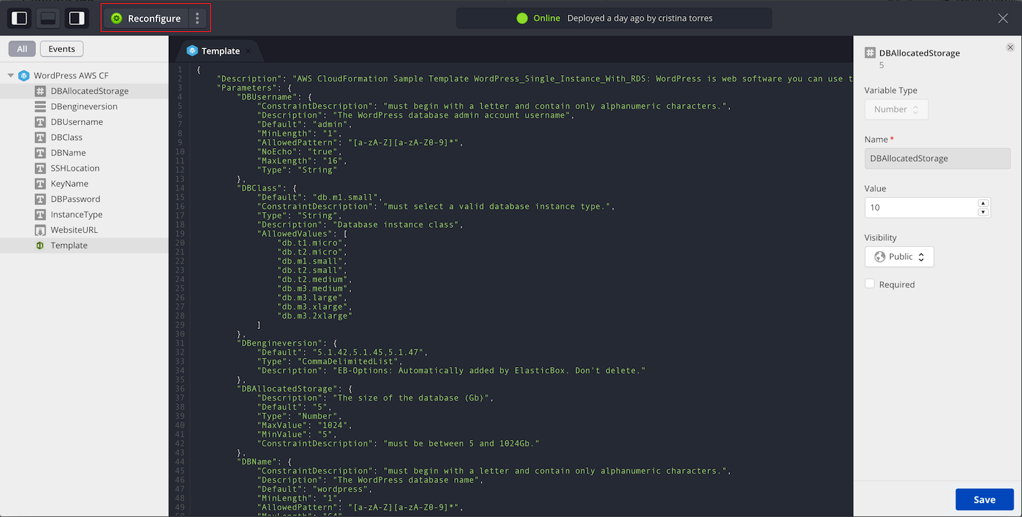 Update instance and reconfigure