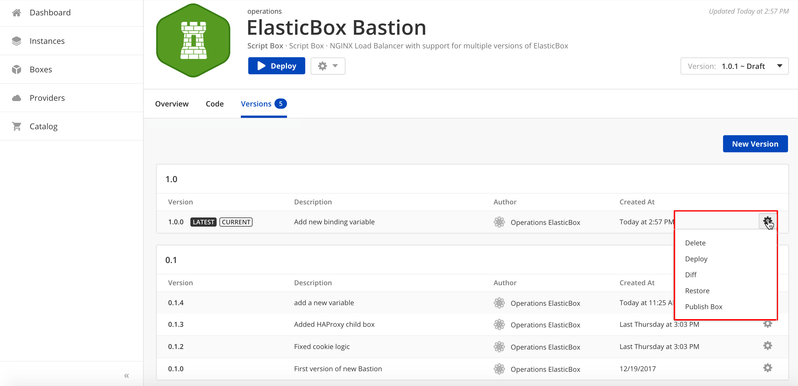 Version control - Box version options