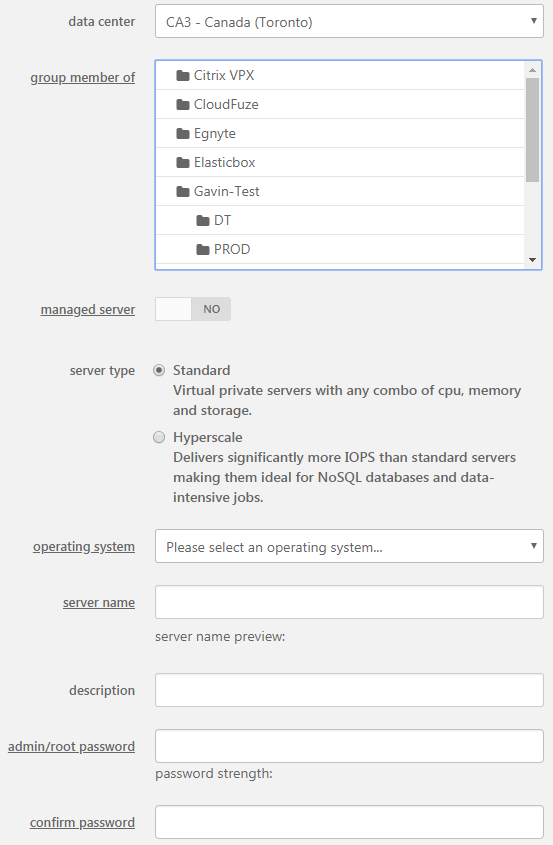 create server inputs