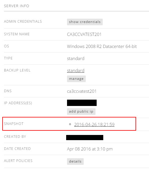 snapshot server details