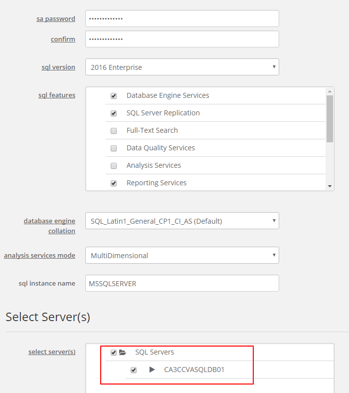 select installation options