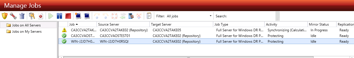 DT console DR managejobs recovery