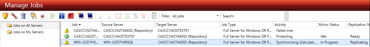 DT console DR manage jobs source