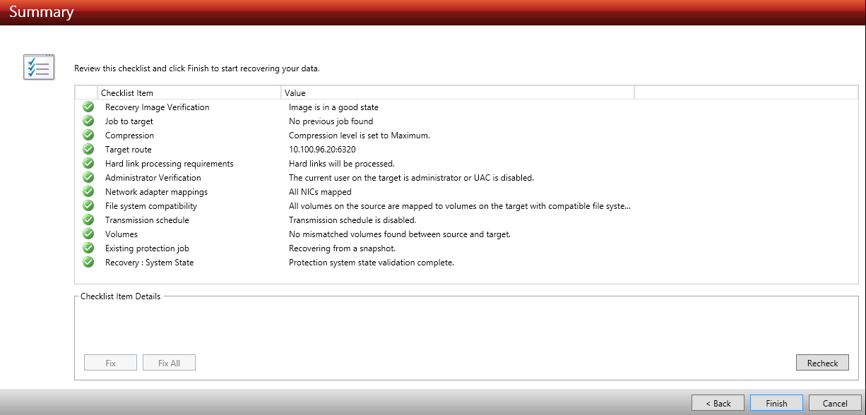 DT console DR options recover summary