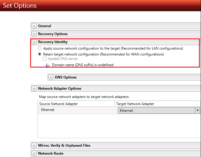 DT console DR options recovery ID