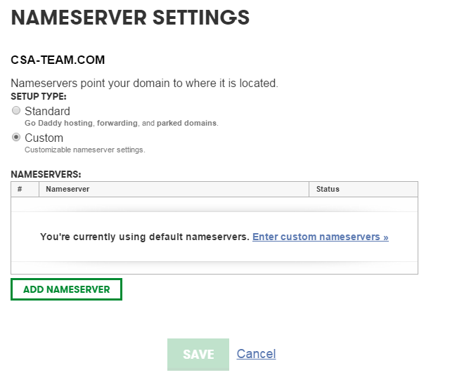 edit custom name servers