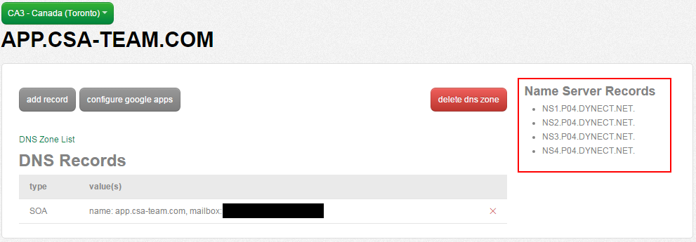 dns zone subdomain details