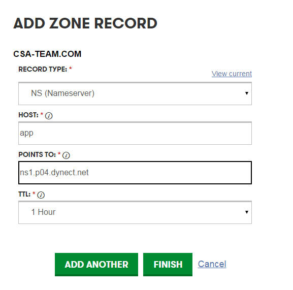add subdomain name servers
