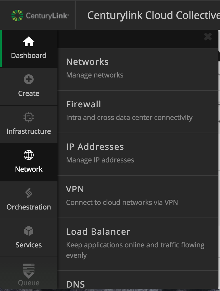 Dropdown menu showing the Load Balancer option