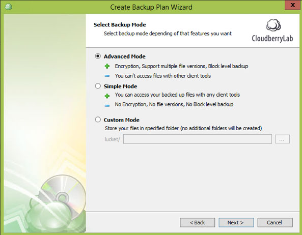 Choose Backup Mode dialog