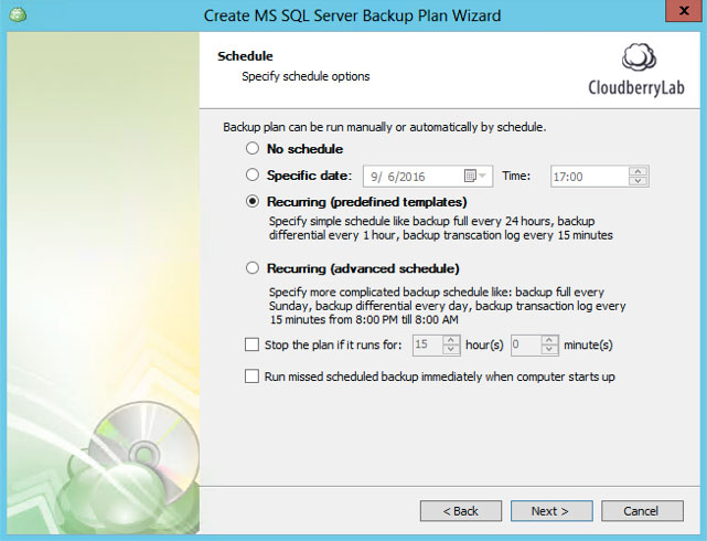 Schedule your backup